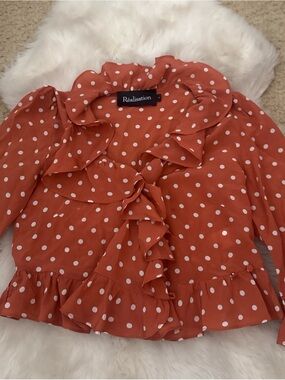 Réalisation Par Rust Polka Dot Ruffle Blouse